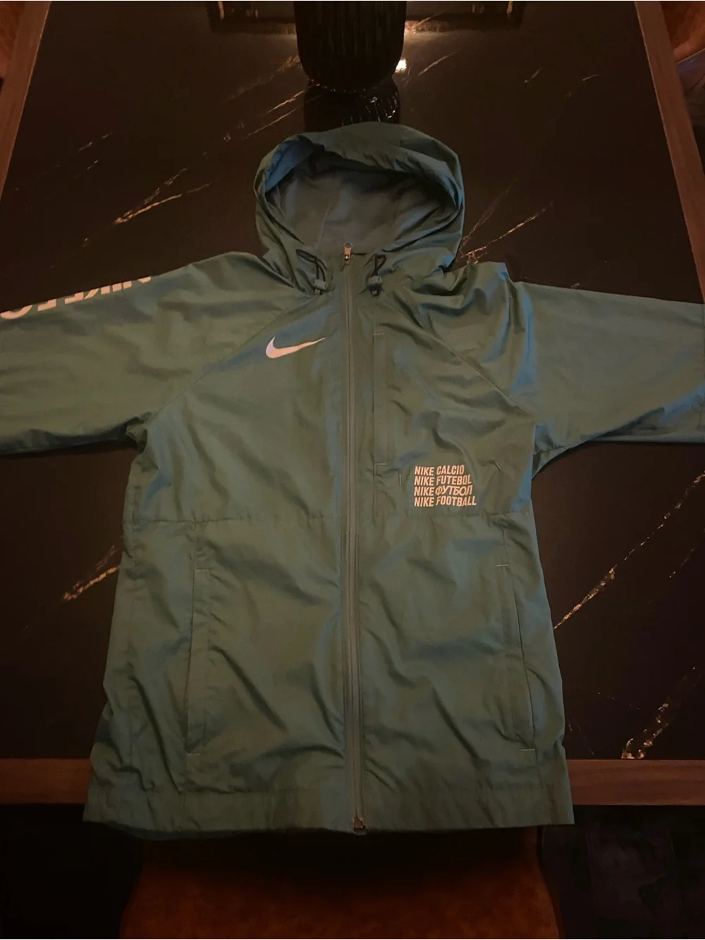 Nike Lightweight Green Hooded Jacket with White Logos